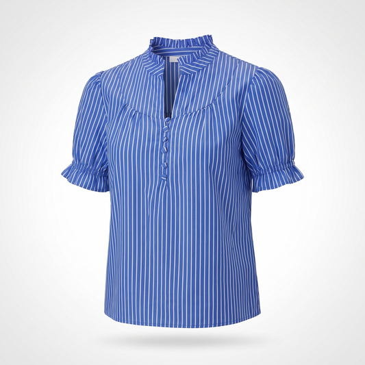 Ophelia | Striped Puff Sleeve Button Front Blouse with Ruffle Detail