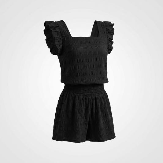 Bianca | Textured Square Neck Top and High Waisted Shorts Set