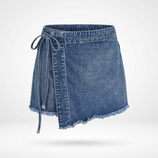 Alessia | Wrap Front Denim Skort with Tie Waist and Hidden Shorts