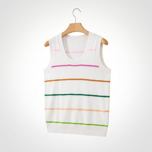 Elowen | Striped Knit Sweater Tank Top with Round Neckline