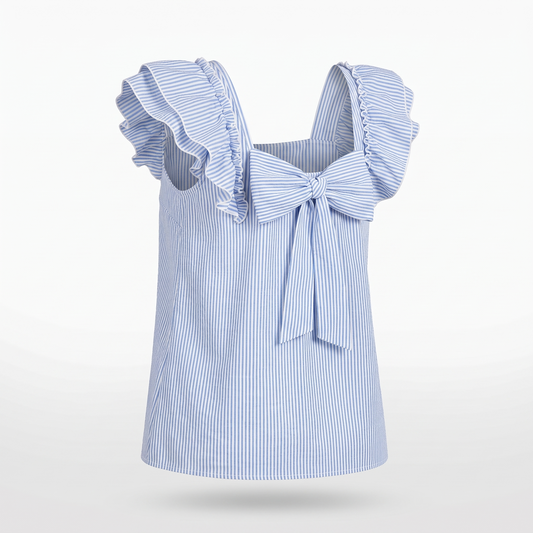 Fayette | Square Neck Ruffle Sleeve Blouse with Bow Detail