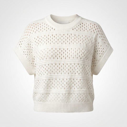 Celeste | Eyelet Knit Short Dolman Sleeve Sweater in Extended Sizes