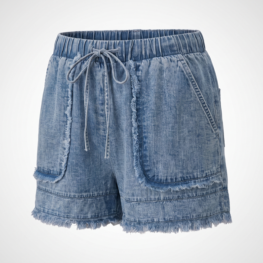 Liliane | Frayed Hem Denim Shorts with Relaxed Everyday Fit