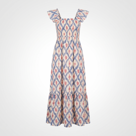 Katriona | Smocked Waist Square Neck Midi Dress with Ruffle Sleeves