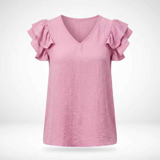 Ilaria | V Neck Relaxed Tank Top with Ruffled Shoulder Detail