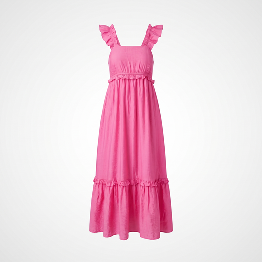 Renata | Sleeveless High Waisted Maxi Dress with Ruffle Trim