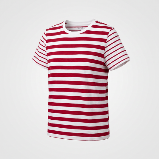 Ursina | Striped Panelled Round Neck Cotton T Shirt