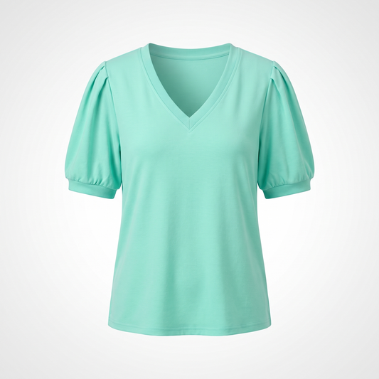 Willa | V Neck Puff Sleeve Blouse in a Clean Solid Finish