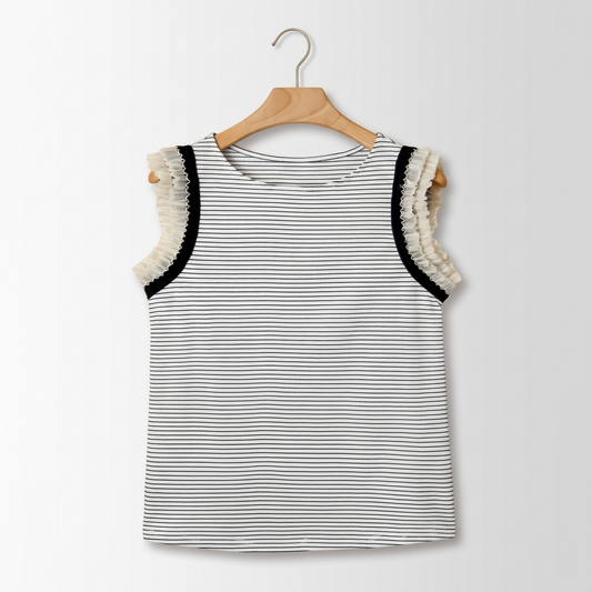 Ximena | Striped Ruffle Trim Sleeveless Tank Top
