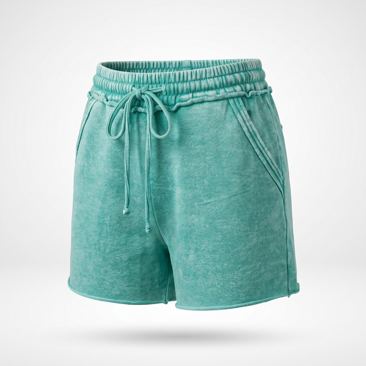 Carlotta | Mineral Washed Drawstring Shorts with Raw Edge Hem