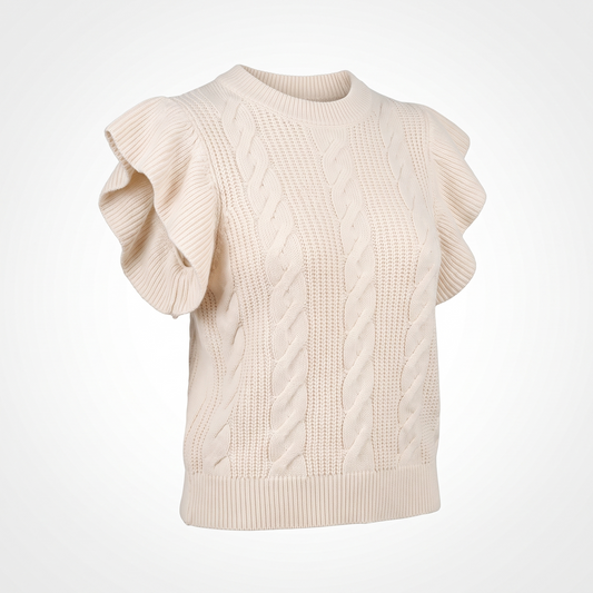 Elodie | Cable Knit Turtleneck Sweater with Ruffled Short Sleeves