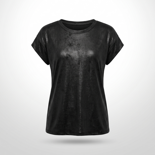 Francesca | Metallic Finish Round Neck Cap Sleeve Top